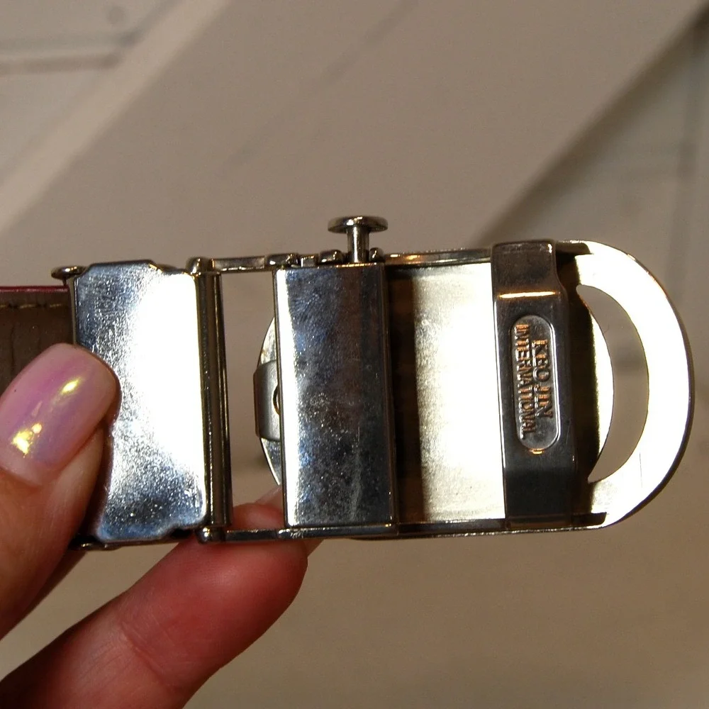 Vintage Red Ratchet Belt Men's 36 Italian Caros Faux‎ Leather Vegan